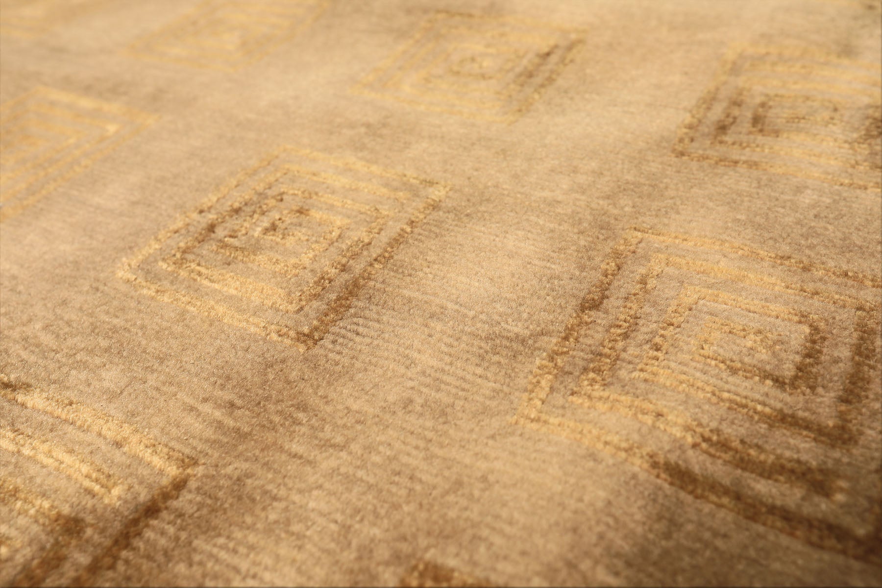Round Tan, Gold, Color Hand Knotted Tibetan New Zealand Wool Transitional Oriental Rug