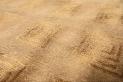 Round Tan, Gold, Color Hand Knotted Tibetan New Zealand Wool Transitional Oriental Rug
