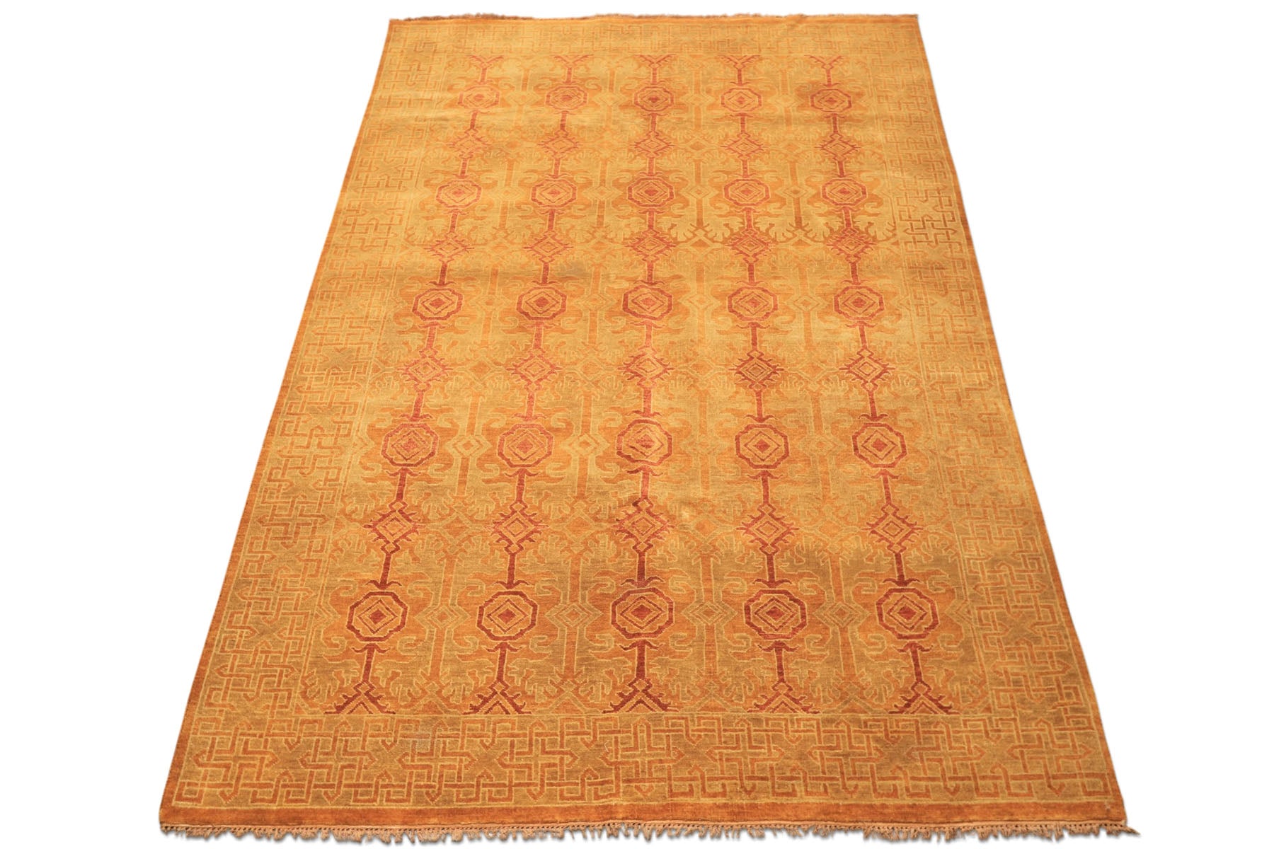 6x9 Caramel, Rust, Mint Color Hand Knotted Agra Wool Transitional Oriental Rug