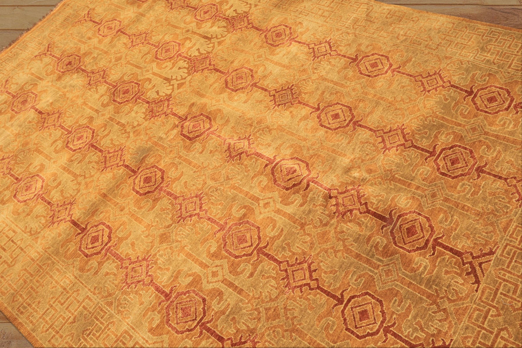 6x9 Caramel, Rust, Mint Color Hand Knotted Agra Wool Transitional Oriental Rug