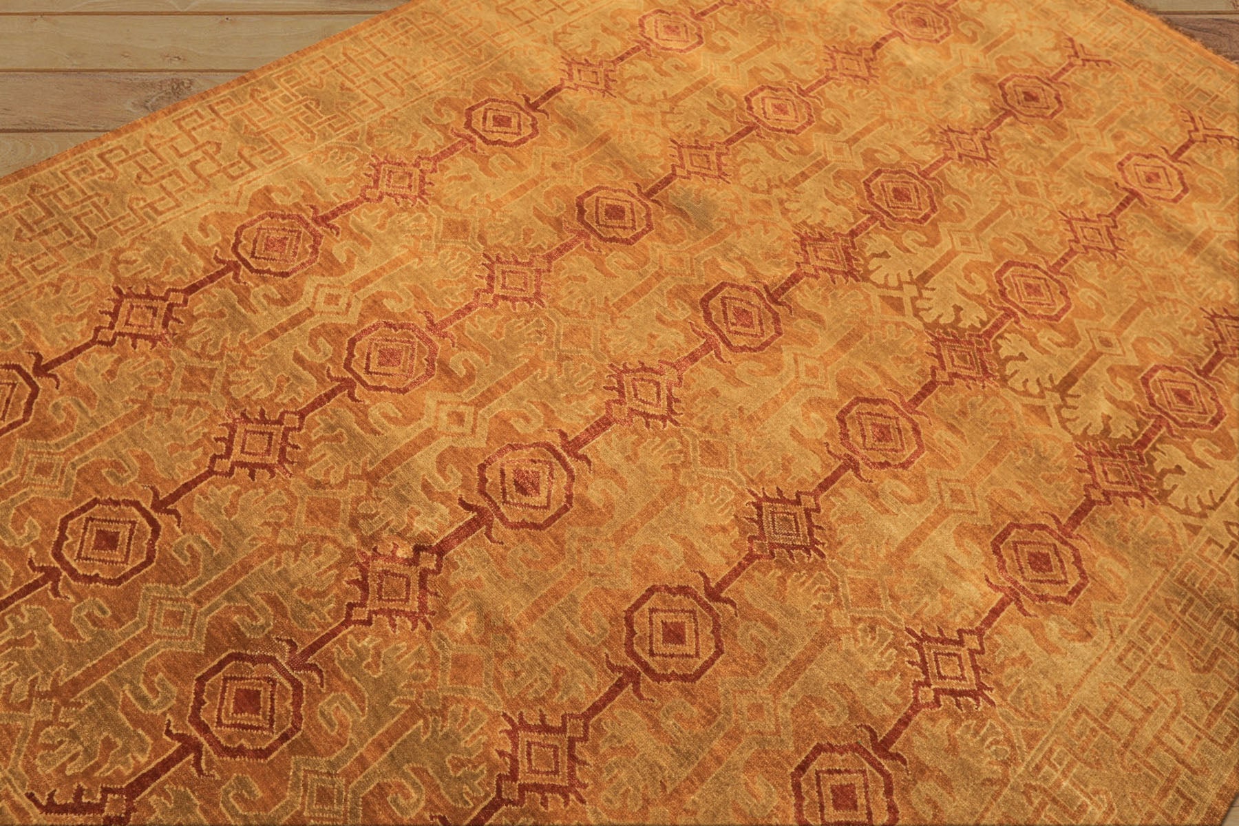 6x9 Caramel, Rust, Mint Color Hand Knotted Agra Wool Transitional Oriental Rug