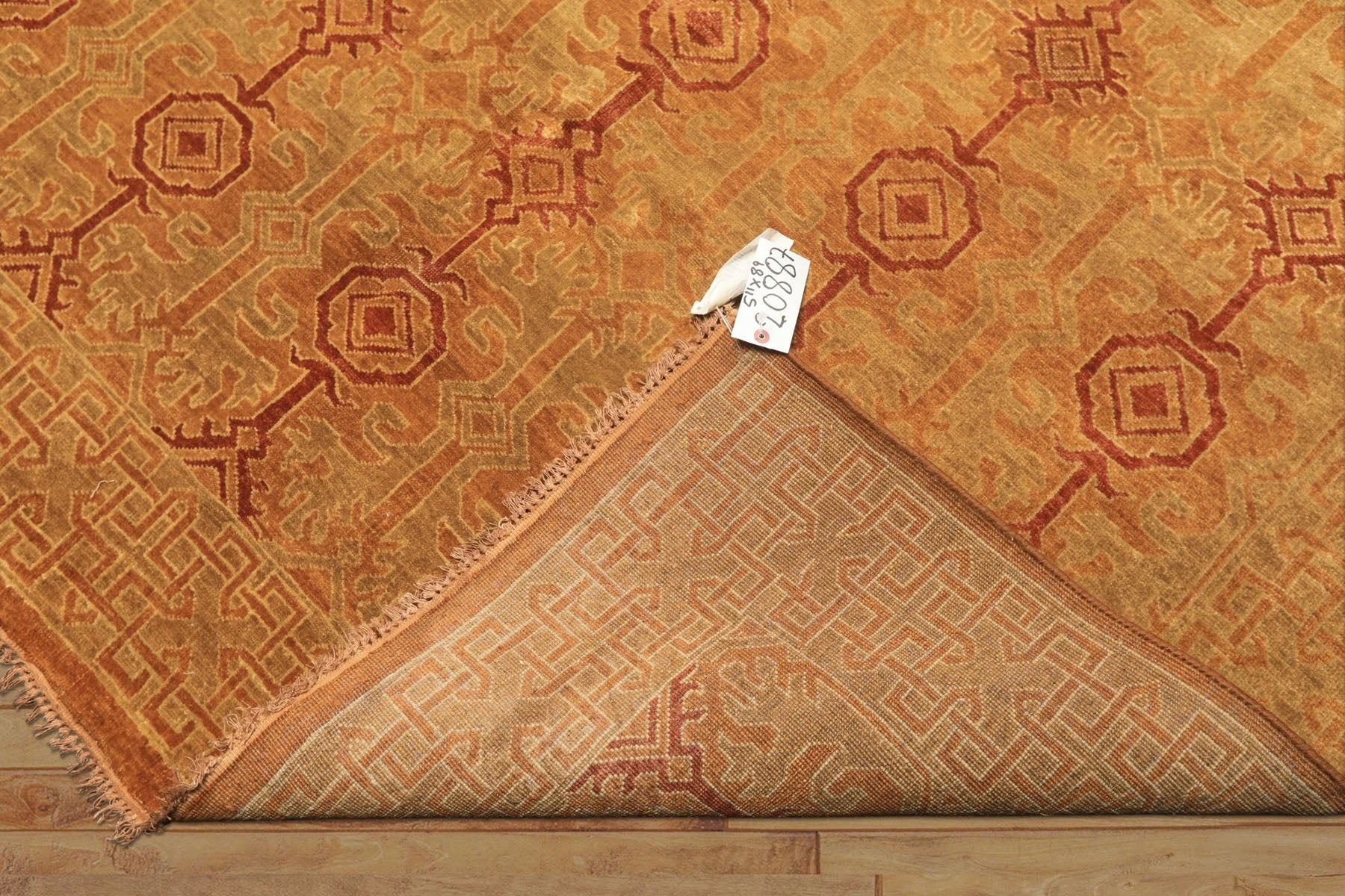 6x9 Caramel, Rust, Mint Color Hand Knotted Agra Wool Transitional Oriental Rug