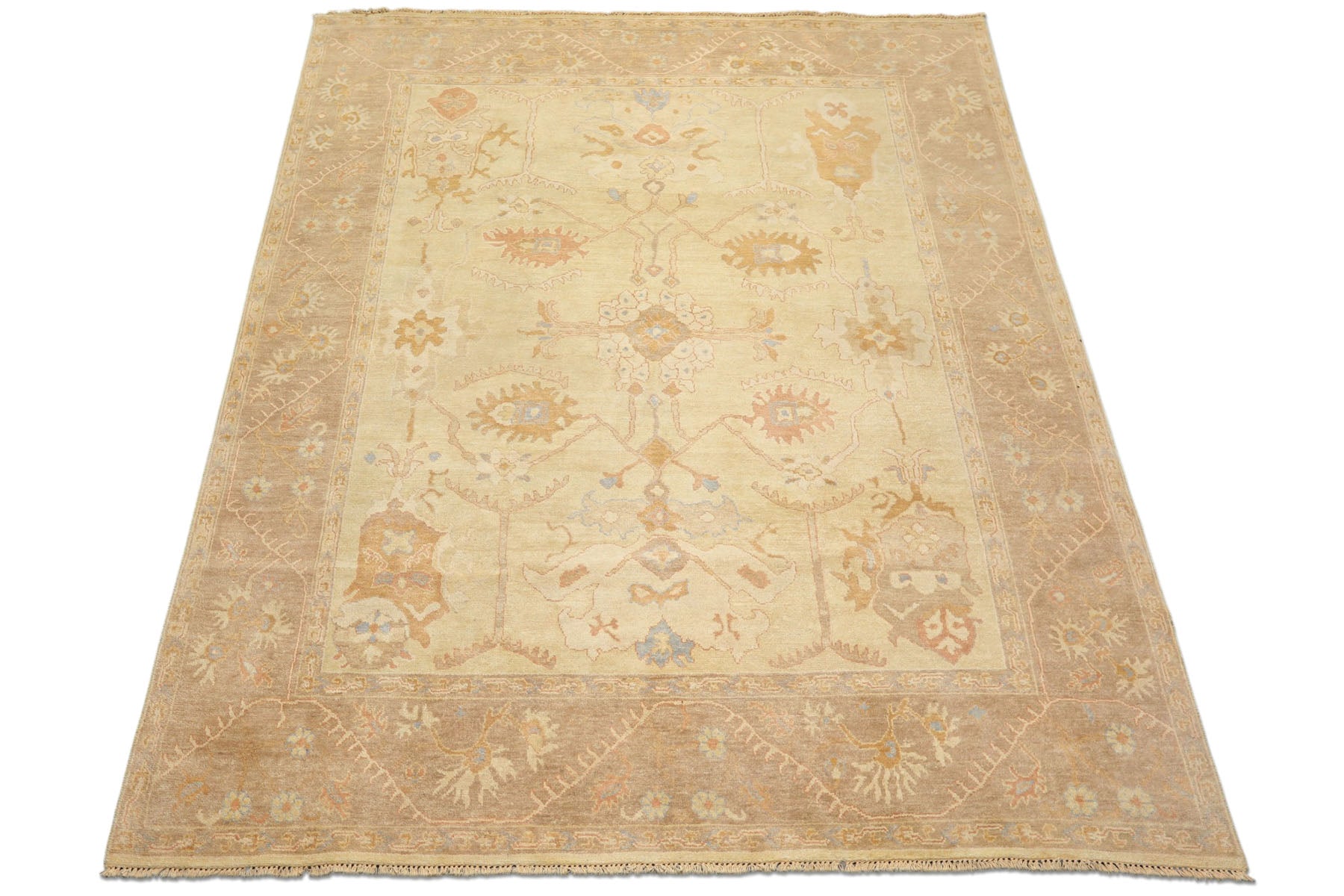 8x10 Ivory, Beige, Taupe Color Hand Knotted Oushak Wool Transitional Oriental Rug