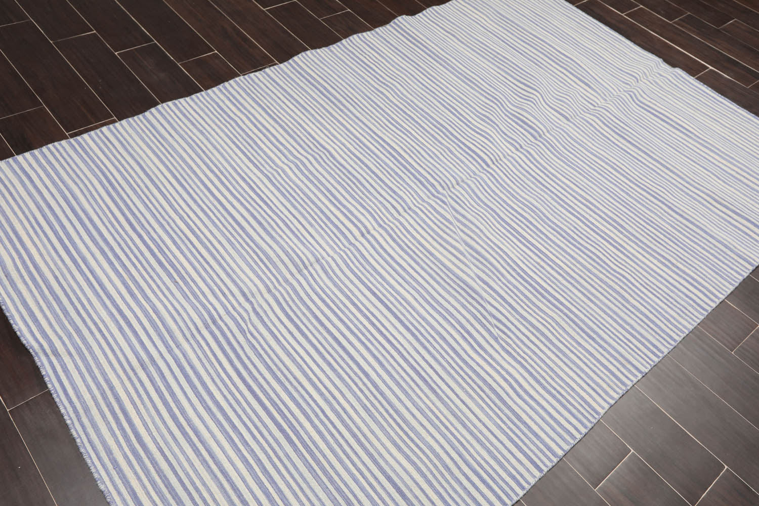 5x7 White, Indigo, Color Hand Woven Striped 100% Wool Traditional-Persian/Oriental Oriental Rug