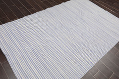 5x7 White, Indigo, Color Hand Woven Striped 100% Wool Traditional-Persian/Oriental Oriental Rug