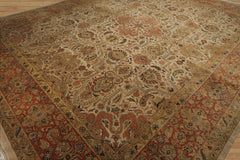 12x15 Beige, Burnt Orange, Lime Color Hand Knotted Agra Wool Traditional Oriental Rug
