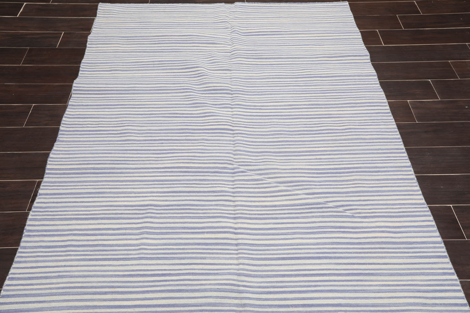 5x7 White, Indigo, Color Hand Woven Striped 100% Wool Traditional-Persian/Oriental Oriental Rug