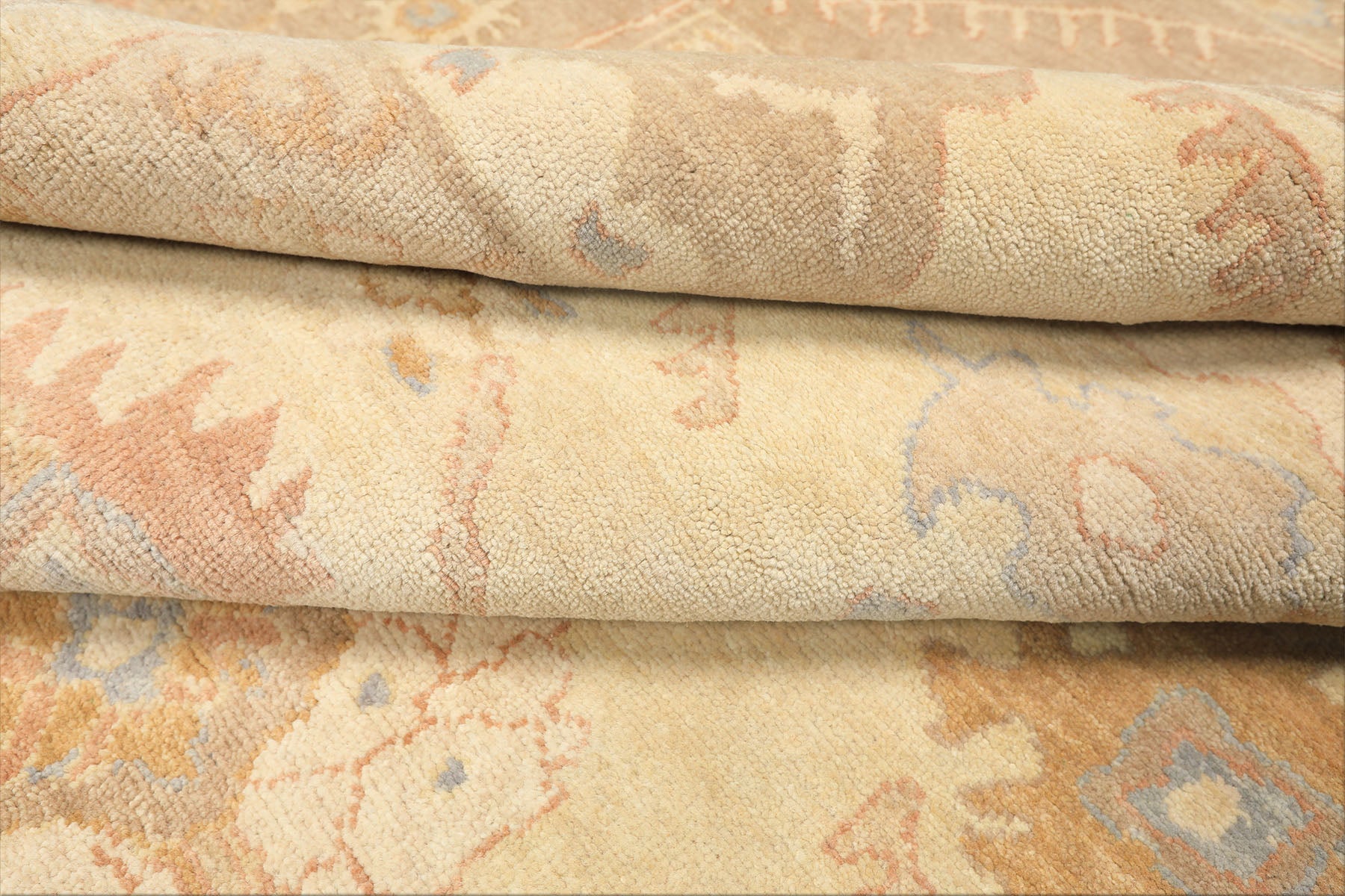 8x10 Ivory, Beige, Taupe Color Hand Knotted Oushak Wool Transitional Oriental Rug
