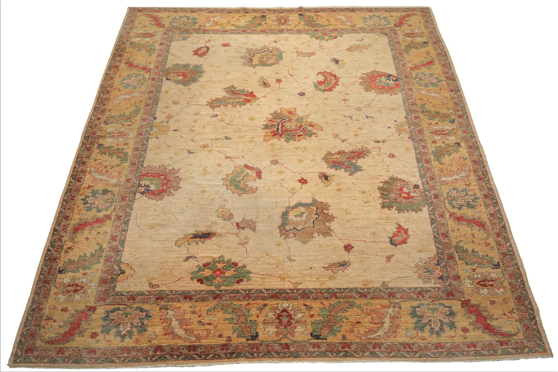 9x12 Beige, Gold, Aqua Color Hand Knotted Oushak Wool Arts & Crafts Oriental Rug