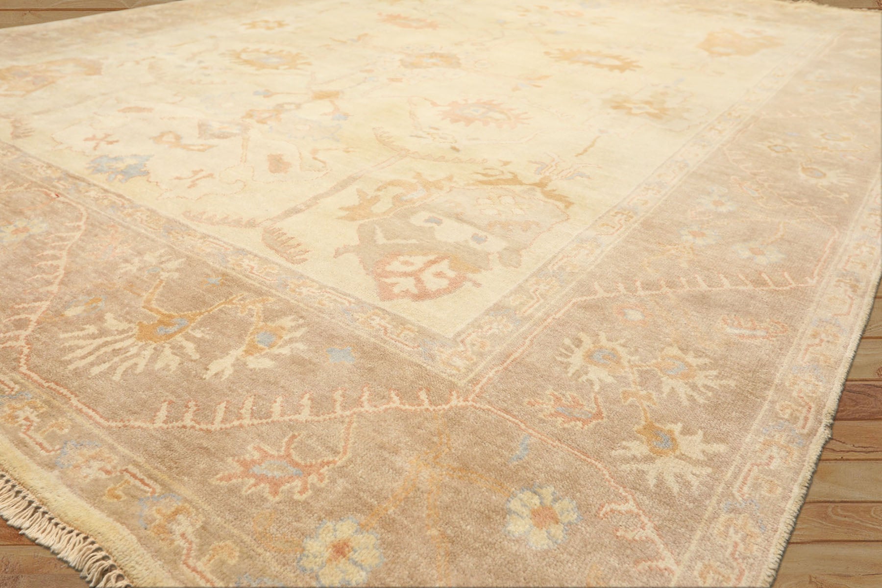 8x10 Ivory, Beige, Taupe Color Hand Knotted Oushak Wool Transitional Oriental Rug