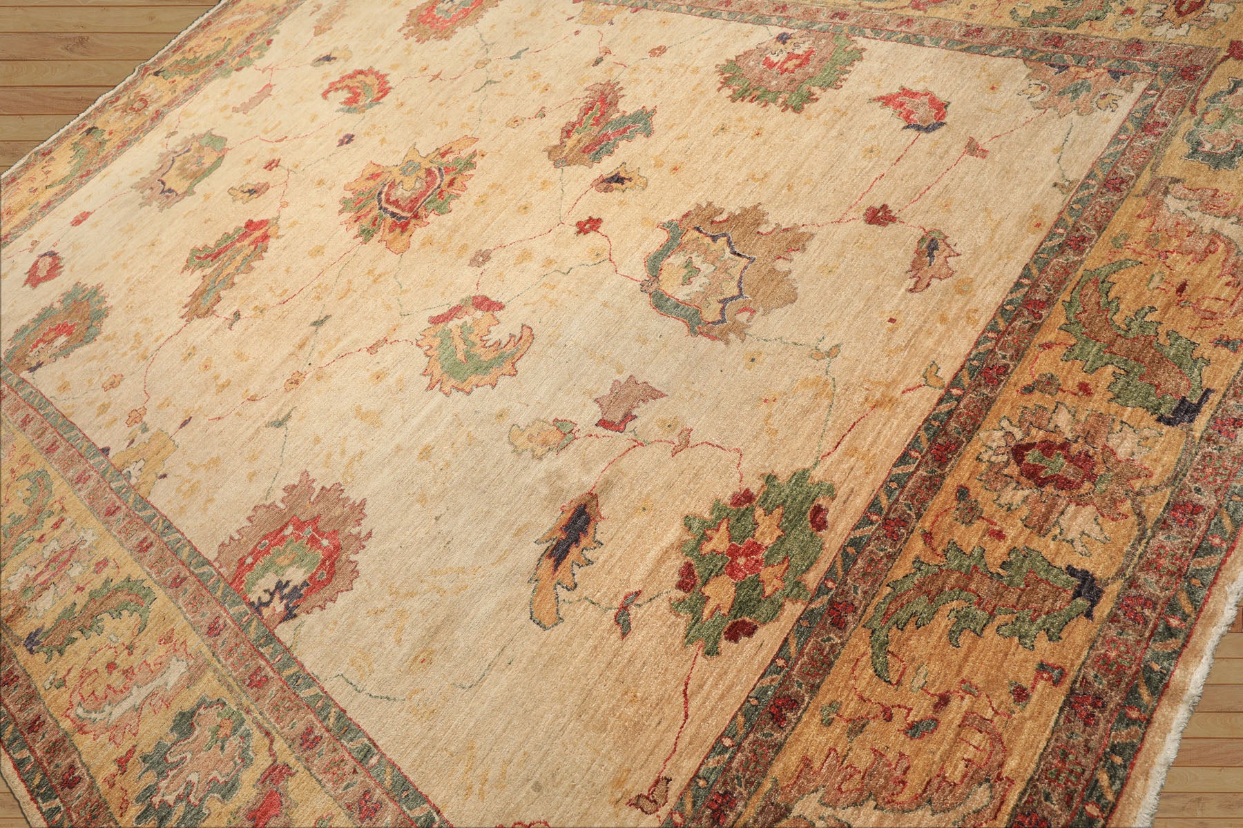 9x12 Beige, Gold, Aqua Color Hand Knotted Oushak Wool Arts & Crafts Oriental Rug