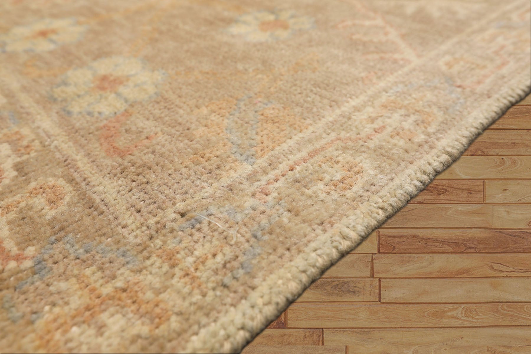 8x10 Ivory, Beige, Taupe Color Hand Knotted Oushak Wool Transitional Oriental Rug
