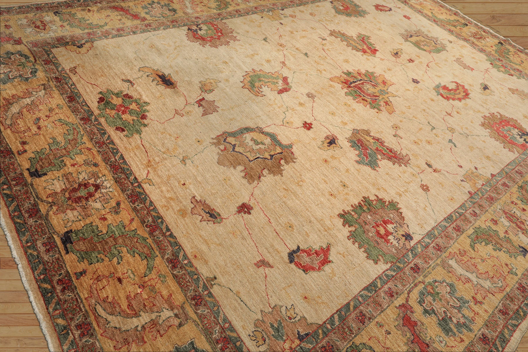 9x12 Beige, Gold, Aqua Color Hand Knotted Oushak Wool Arts & Crafts Oriental Rug