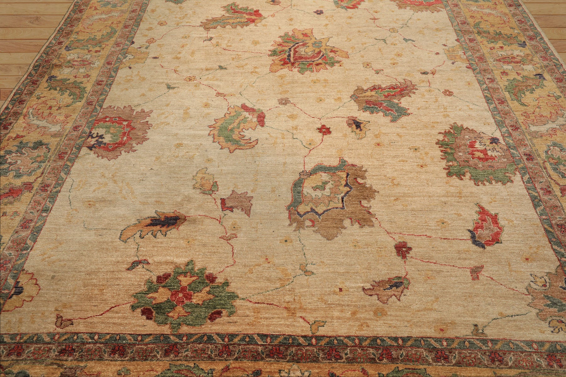 9x12 Beige, Gold, Aqua Color Hand Knotted Oushak Wool Arts & Crafts Oriental Rug