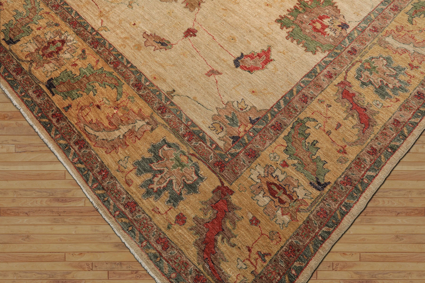 9x12 Beige, Gold, Aqua Color Hand Knotted Oushak Wool Arts & Crafts Oriental Rug