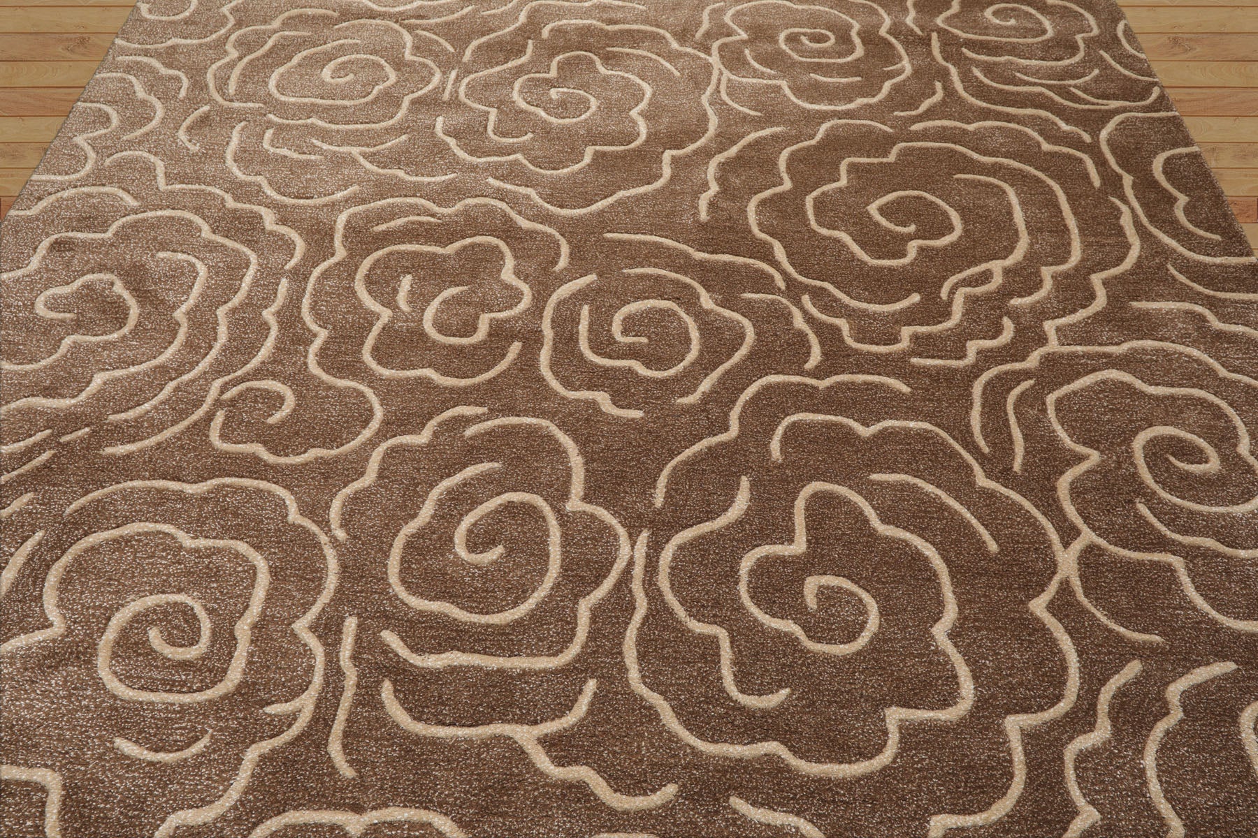 Stouchsburg Multi Size Contemporary Floral Brown Wool and Faux Silk LoomBloom Hand Tufted Oriental Style Rug