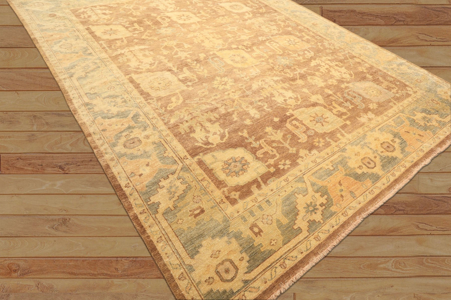 8x10 Brown, Gold, Slate Color Hand Knotted Oushak Wool Transitional Oriental Rug