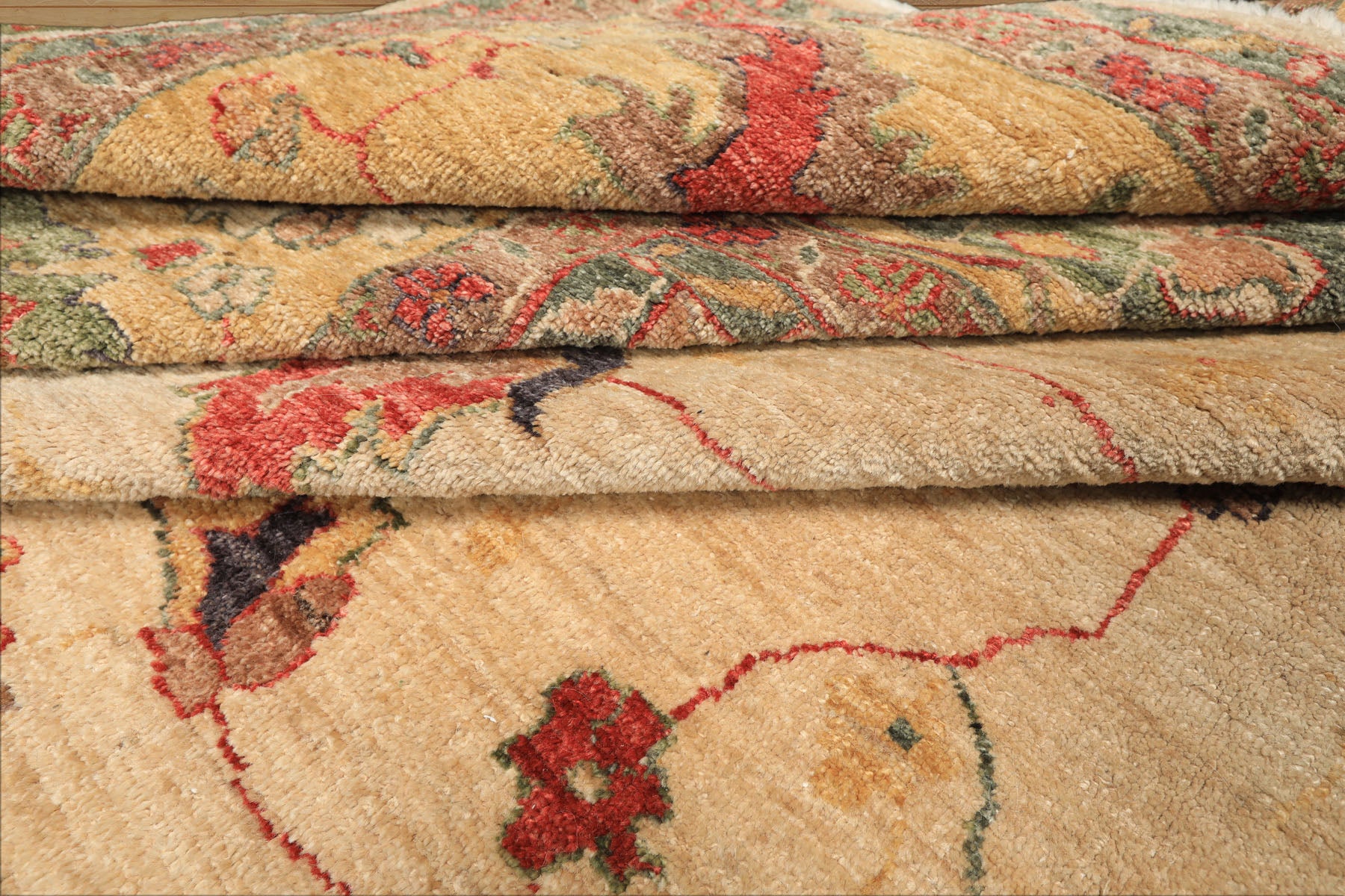 9x12 Beige, Gold, Aqua Color Hand Knotted Oushak Wool Arts & Crafts Oriental Rug