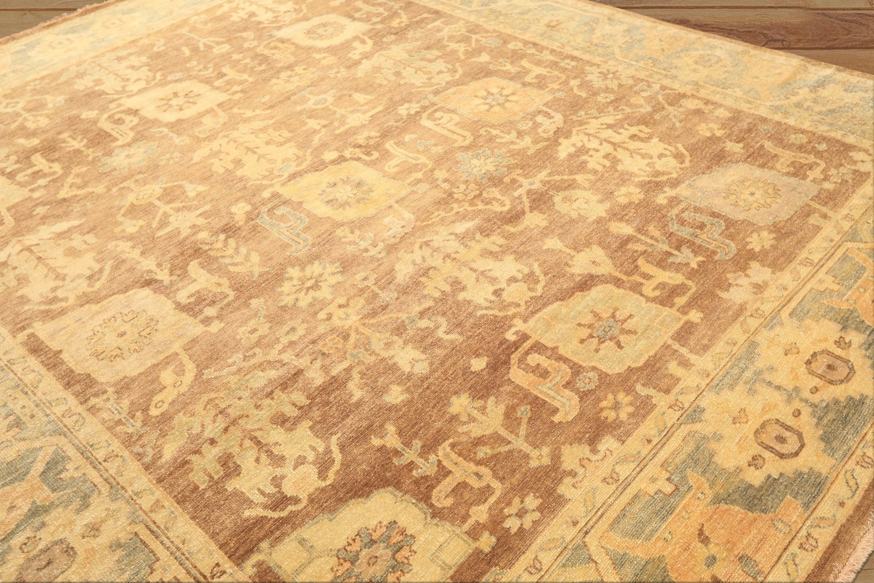 8x10 Brown, Gold, Slate Color Hand Knotted Oushak Wool Transitional Oriental Rug