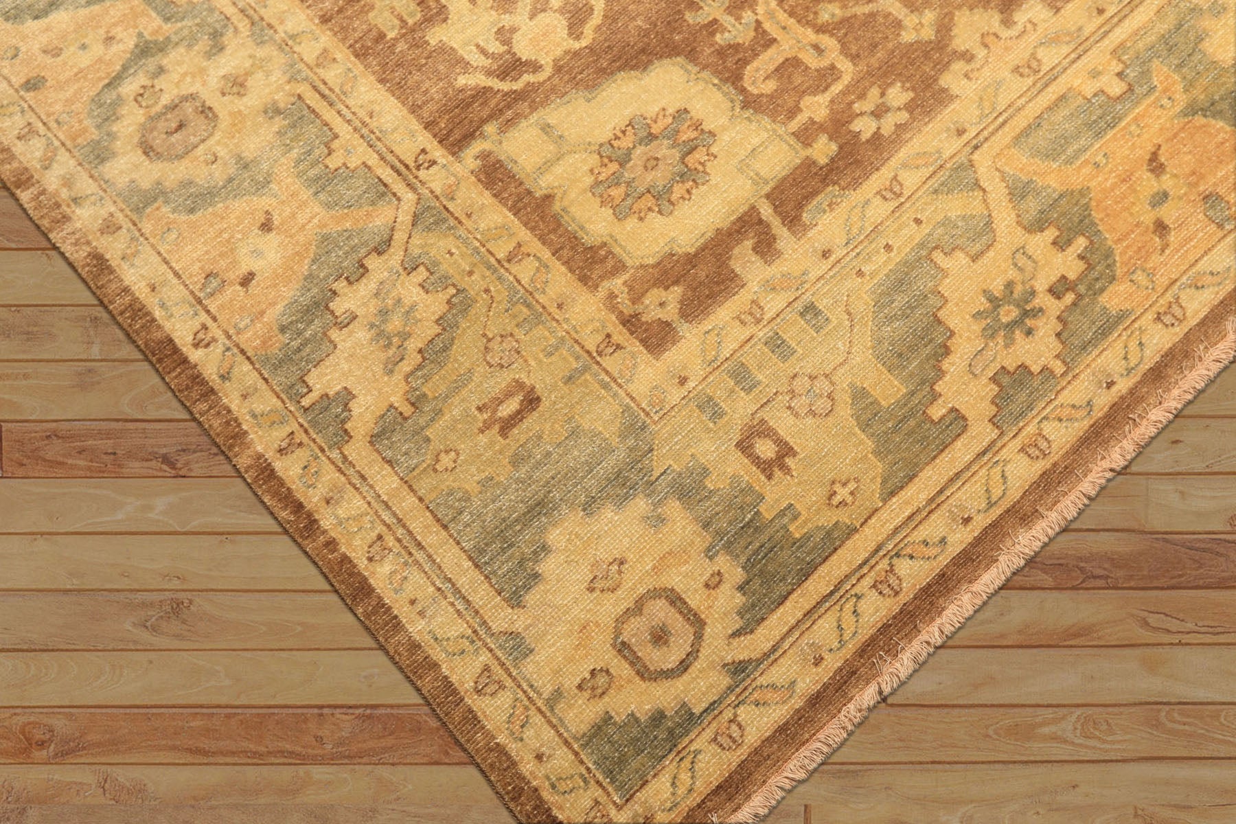 8x10 Brown, Gold, Slate Color Hand Knotted Oushak Wool Transitional Oriental Rug