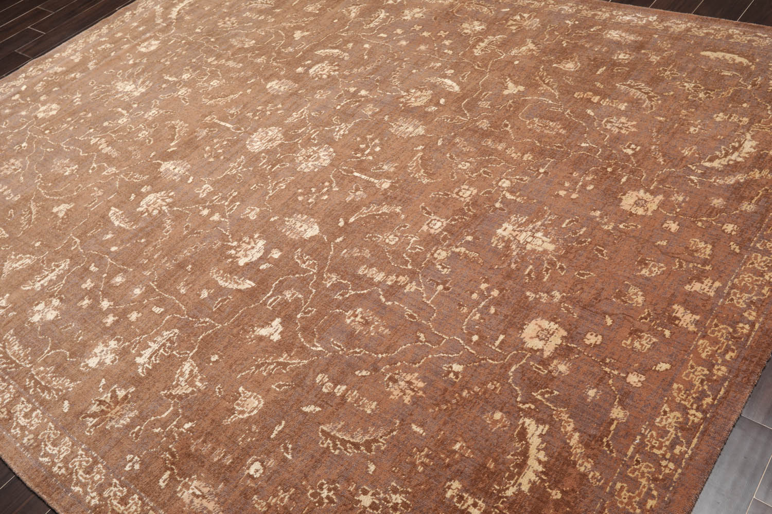 8x10 Brown, Gray, Beige Color Machine Made Erased Pattern 100% Wool Transitional Oriental Rug