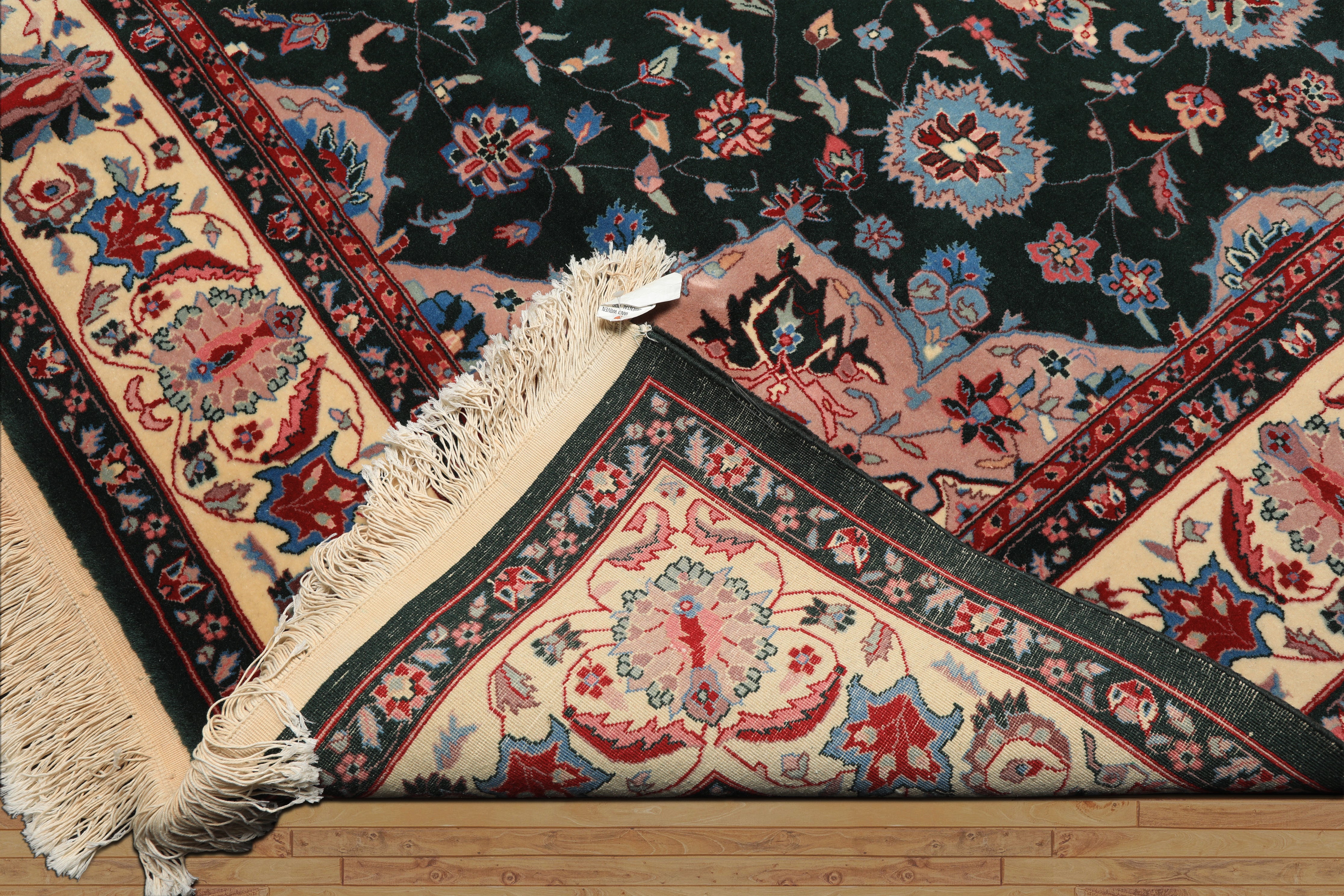 8x10 Dark Green, Ivory, Red Color Hand Knotted Tabriz New Zealand Wool Traditional Oriental Rug