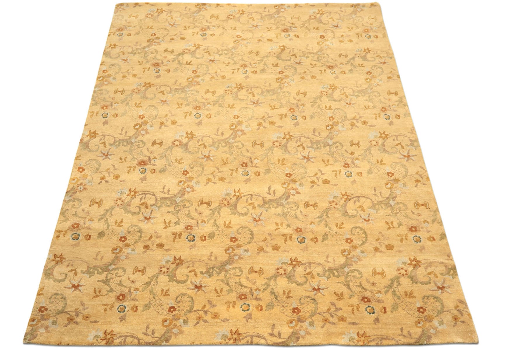 8x10 Light Gold, Gray, Caramel Color Hand Woven Oushak Wool Transitional Oriental Rug