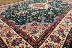 8x10 Dark Green, Ivory, Red Color Hand Knotted Tabriz New Zealand Wool Traditional Oriental Rug