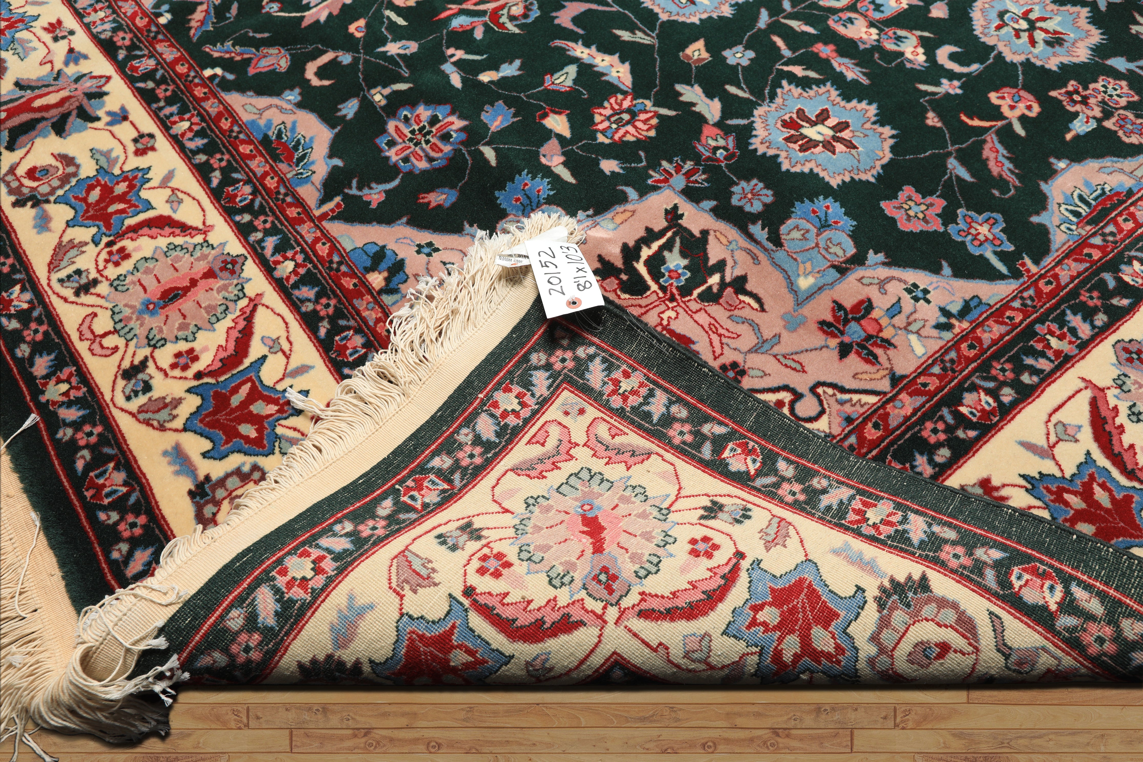 8x10 Dark Green, Ivory, Red Color Hand Knotted Tabriz New Zealand Wool Traditional Oriental Rug
