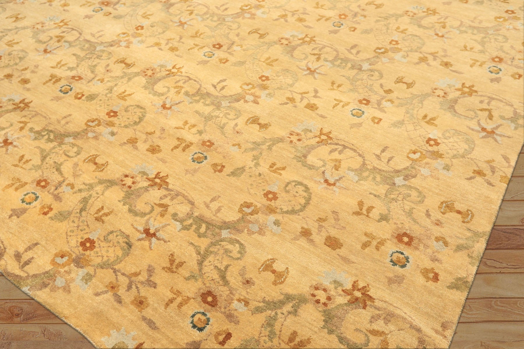 8x10 Light Gold, Gray, Caramel Color Hand Woven Oushak Wool Transitional Oriental Rug