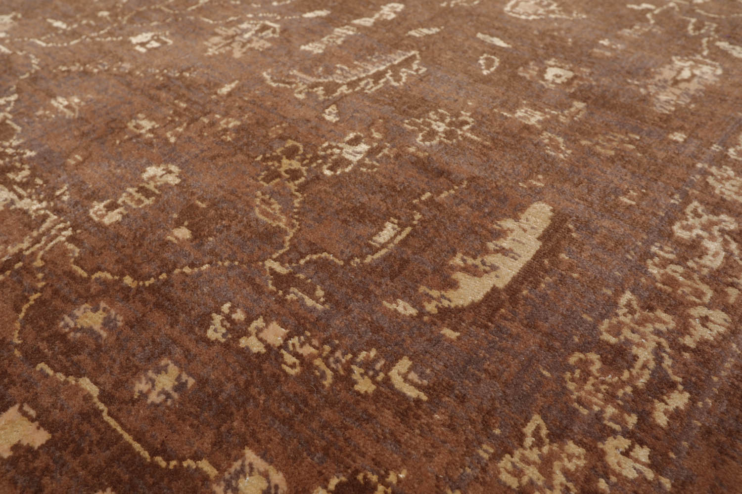 8x10 Brown, Gray, Beige Color Machine Made Erased Pattern 100% Wool Transitional Oriental Rug