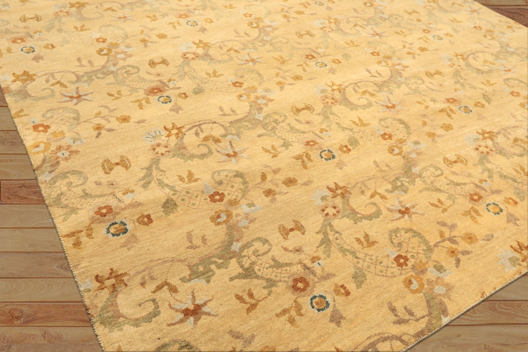 8x10 Light Gold, Gray, Caramel Color Hand Woven Oushak Wool Transitional Oriental Rug