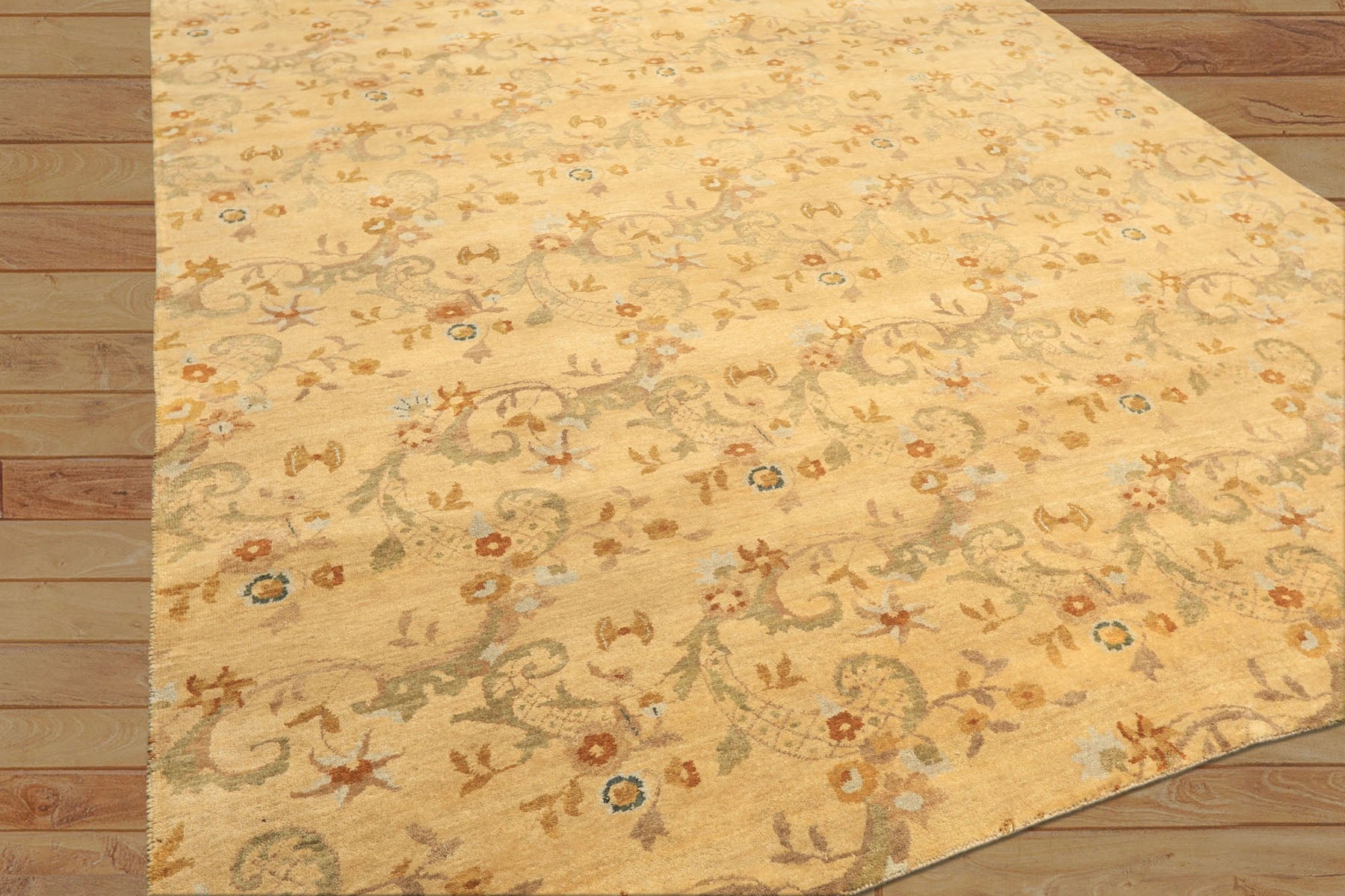 8x10 Light Gold, Gray, Caramel Color Hand Woven Oushak Wool Transitional Oriental Rug
