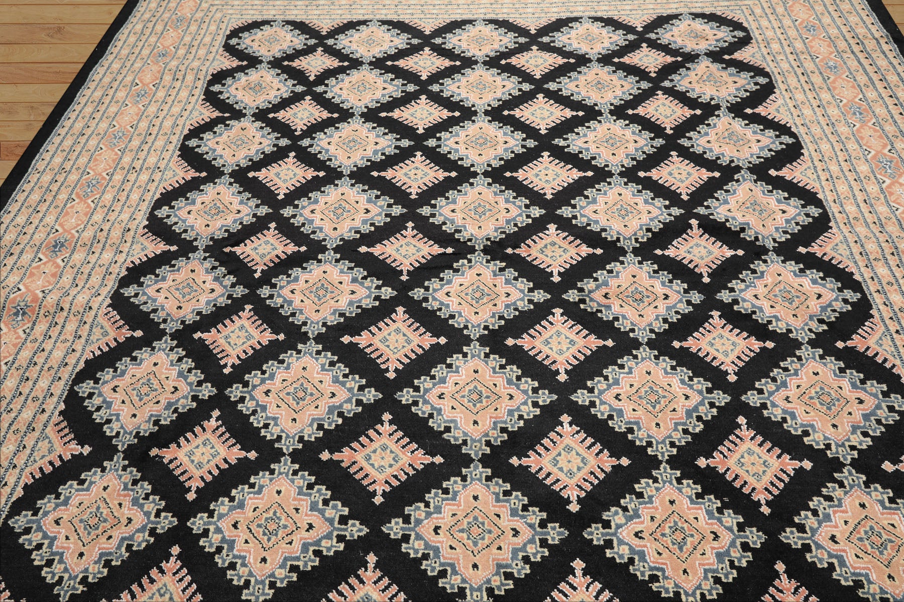 8x10 Black, Peach, Ivory Color Hand Knotted Bokhara Wool Traditional Oriental Rug