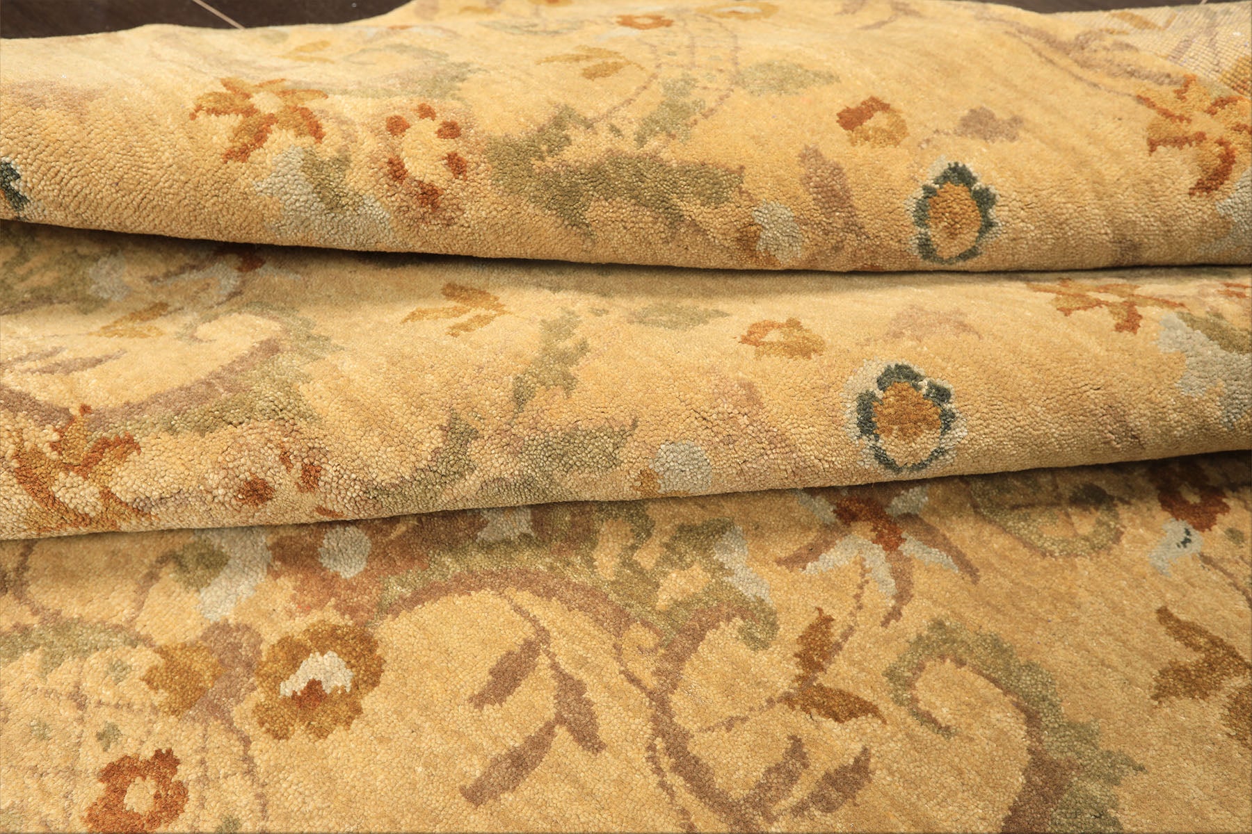 8x10 Light Gold, Gray, Caramel Color Hand Woven Oushak Wool Transitional Oriental Rug
