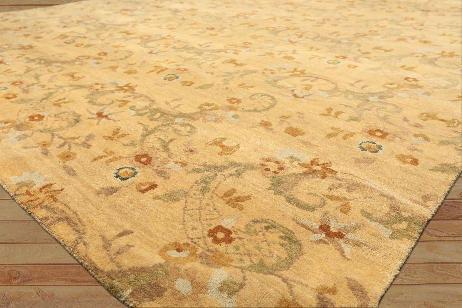 8x10 Light Gold, Gray, Caramel Color Hand Woven Oushak Wool Transitional Oriental Rug