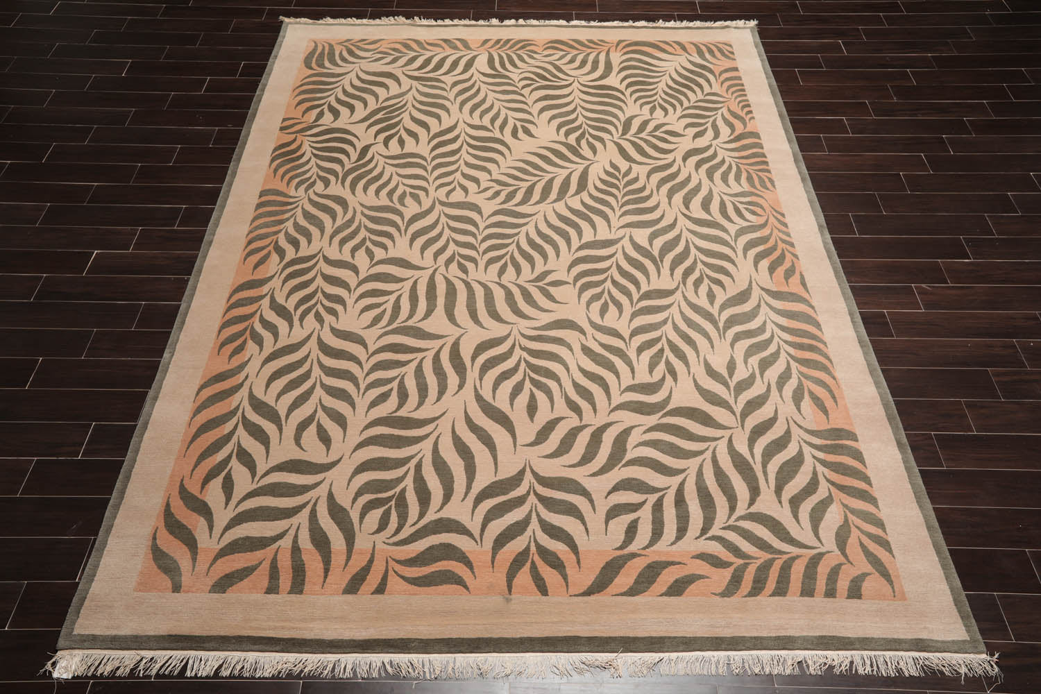 9x12 Beige, Gray, Muted Peach Color Hand Knotted All-Over 100% Wool Transitional Oriental Rug