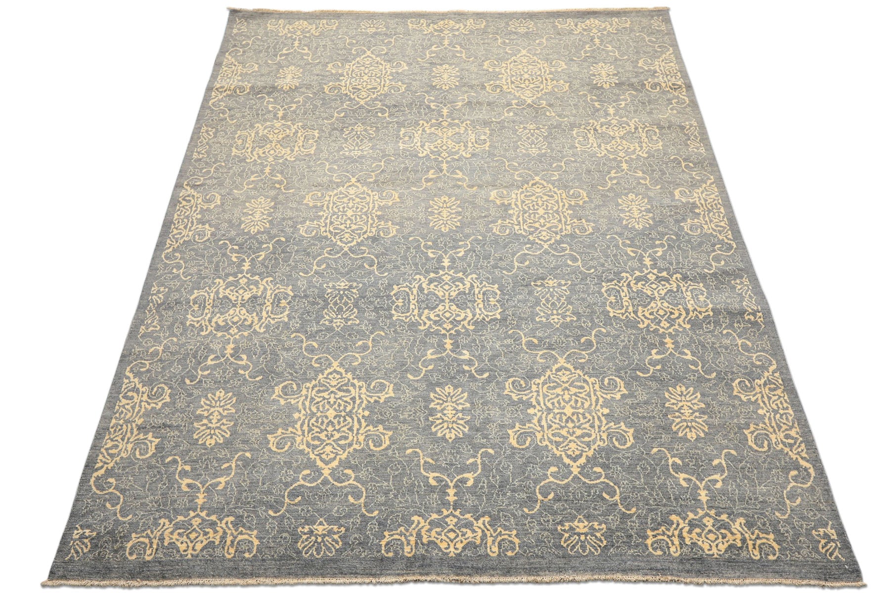 8x10 Gray, Ivory, Color Hand Knotted Peshawar Wool Transitional Oriental Rug