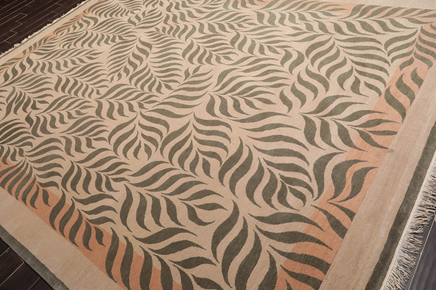 9x12 Beige, Gray, Muted Peach Color Hand Knotted All-Over 100% Wool Transitional Oriental Rug