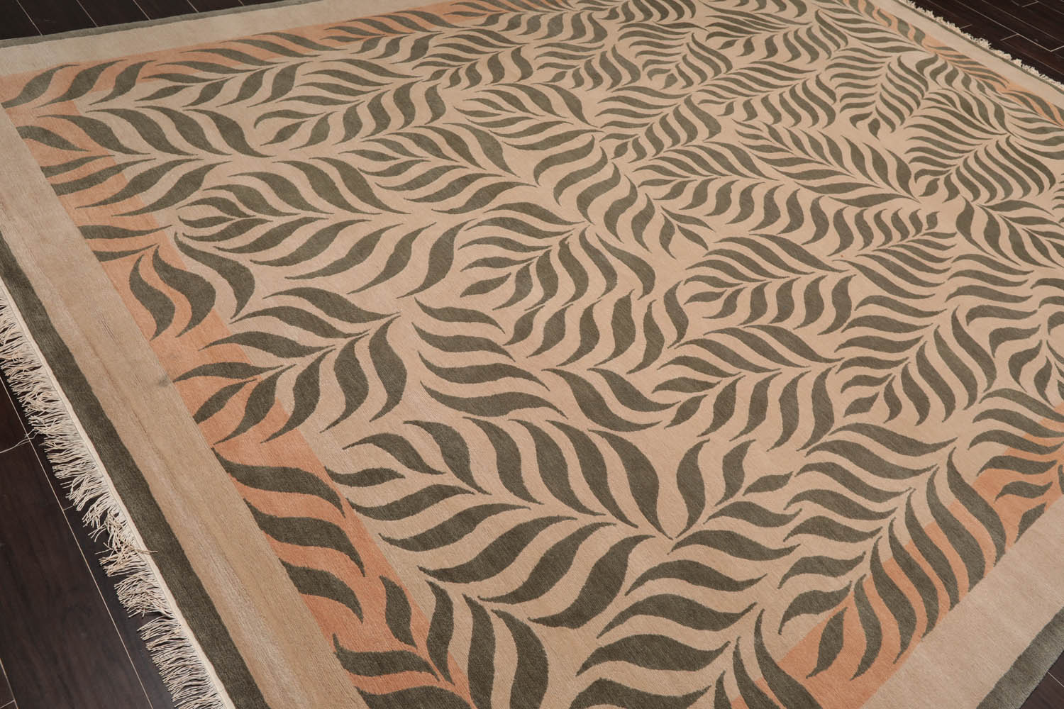 9x12 Beige, Gray, Muted Peach Color Hand Knotted All-Over 100% Wool Transitional Oriental Rug