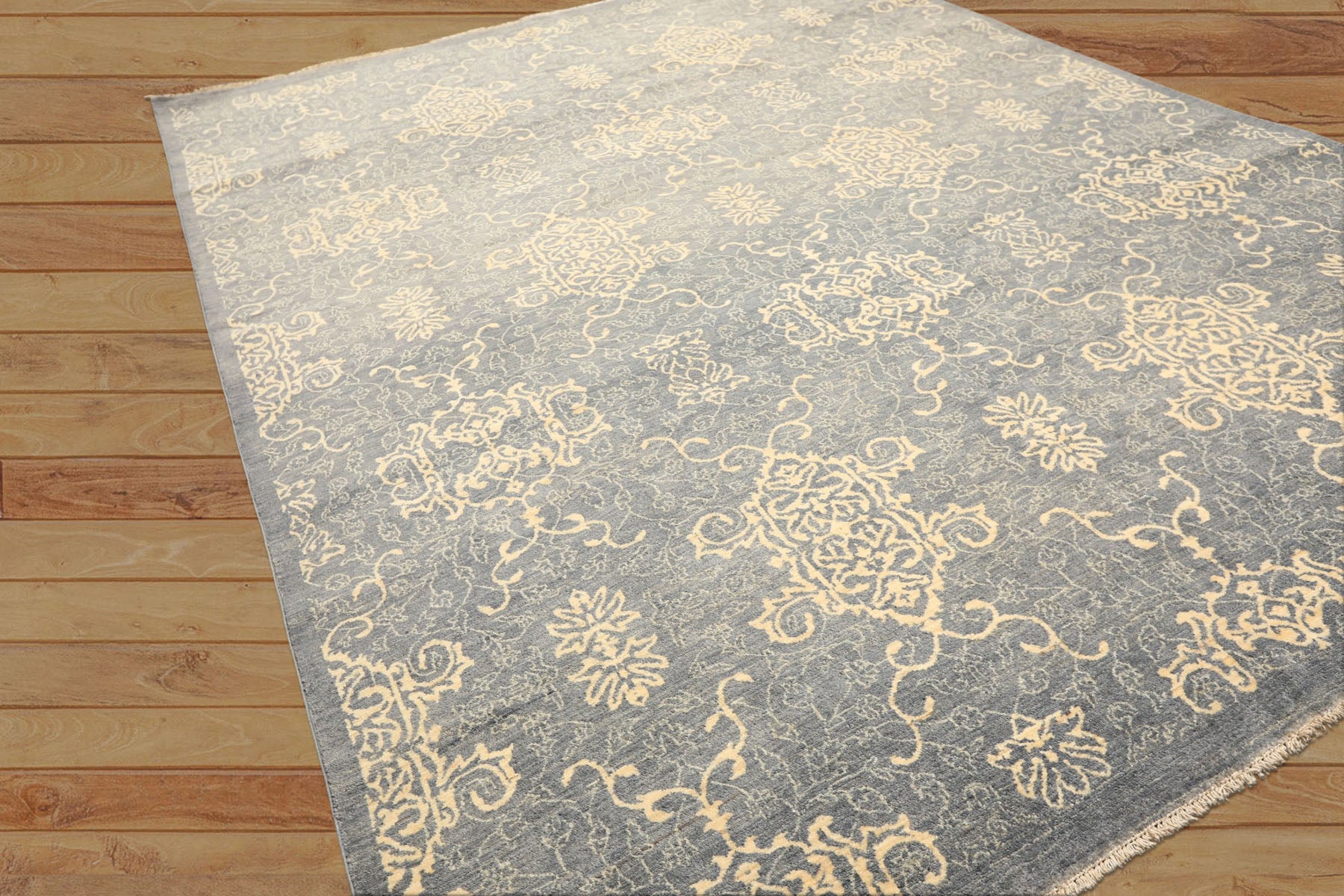 8x10 Gray, Ivory, Color Hand Knotted Peshawar Wool Transitional Oriental Rug