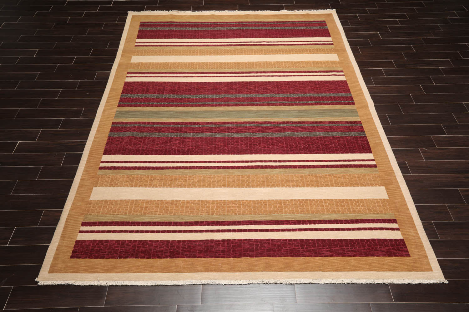 9x12 Burgundy, Tan, Sage Color Hand Knotted All-Over 100% Wool Modern Oriental Rug