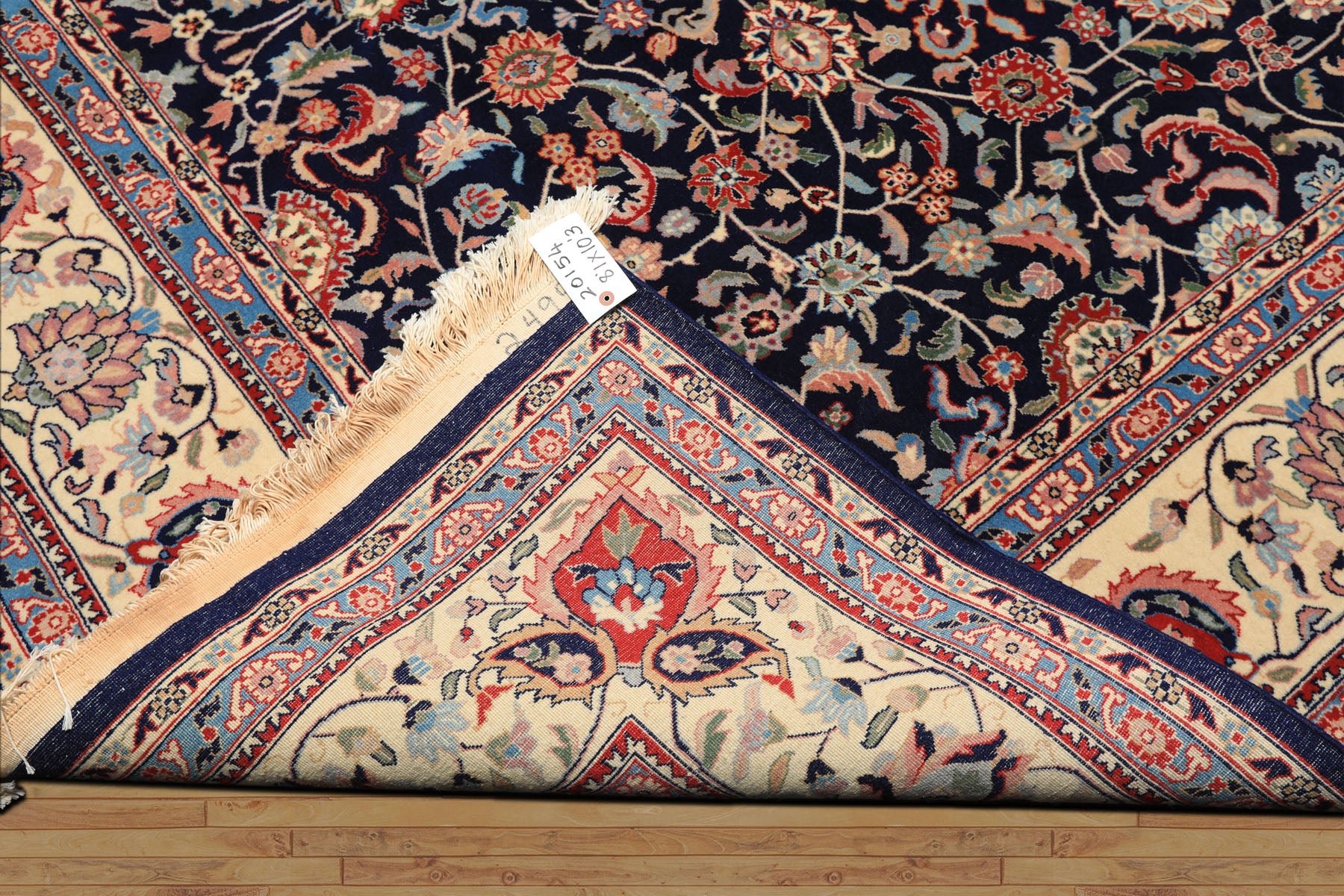 8x10 Navy, Ivory, Red Color Hand Knotted Kashan NZ Wool Traditional Oriental Rug