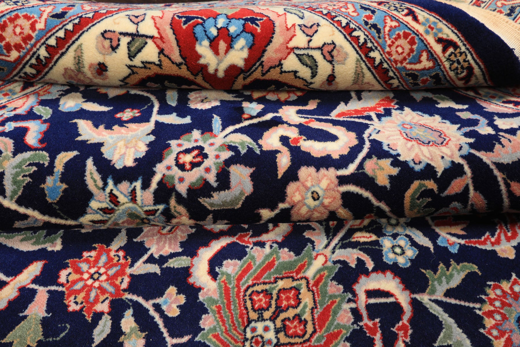 8x10 Navy, Ivory, Red Color Hand Knotted Kashan NZ Wool Traditional Oriental Rug