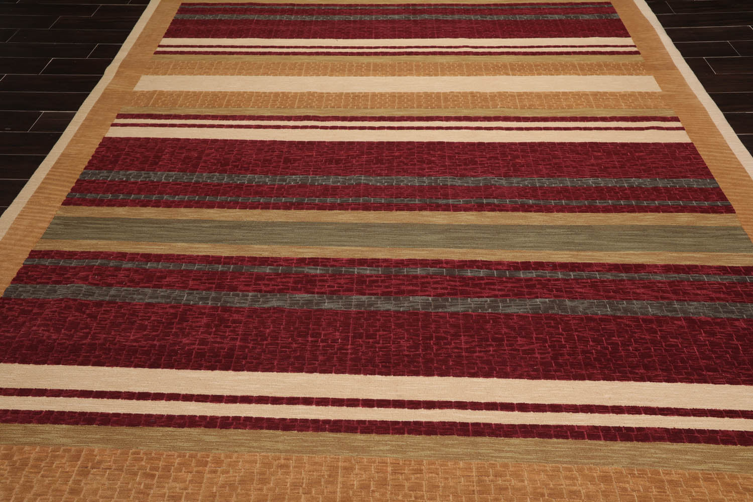 9x12 Burgundy, Tan, Sage Color Hand Knotted All-Over 100% Wool Modern Oriental Rug