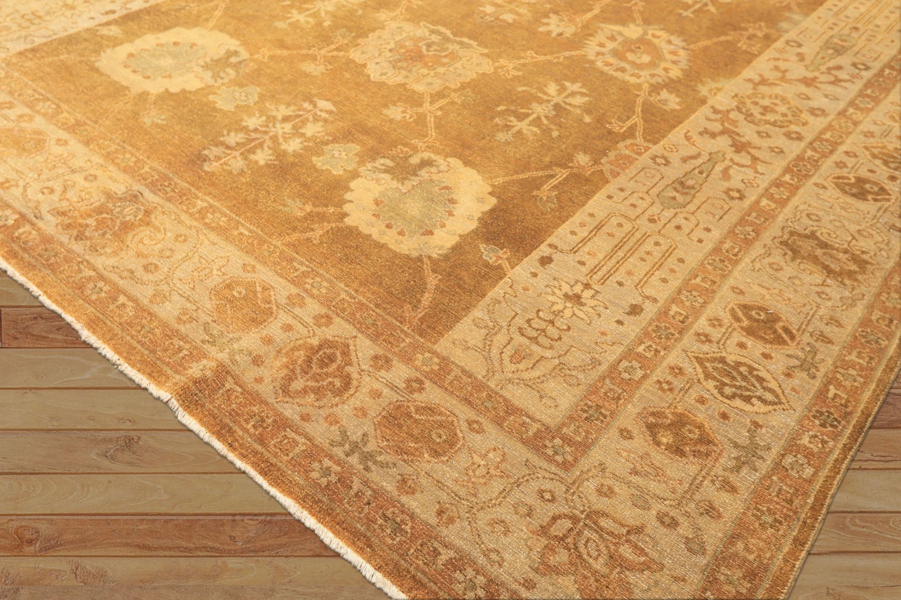 8x10 Antique Gold, Beige, Gray Color Hand Knotted Oushak Wool Transitional Oriental Rug