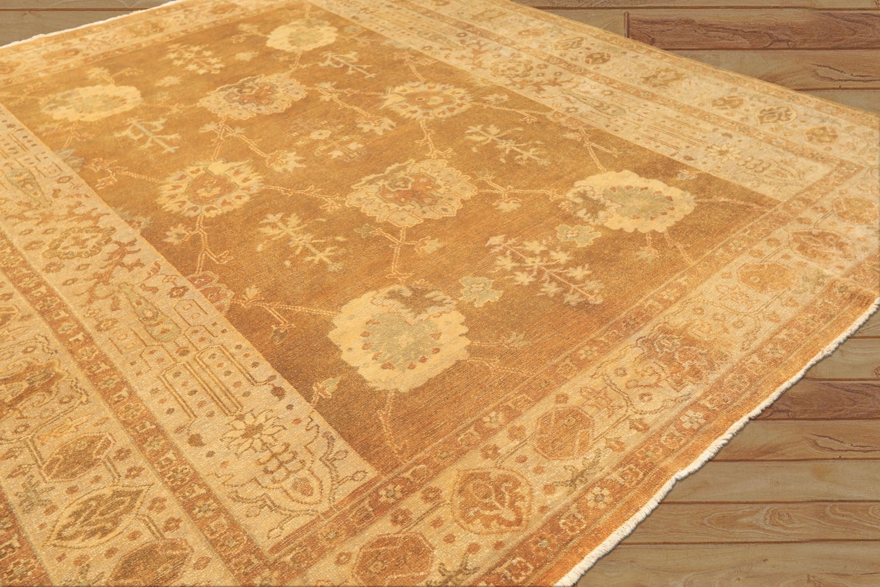 8x10 Antique Gold, Beige, Gray Color Hand Knotted Oushak Wool Transitional Oriental Rug