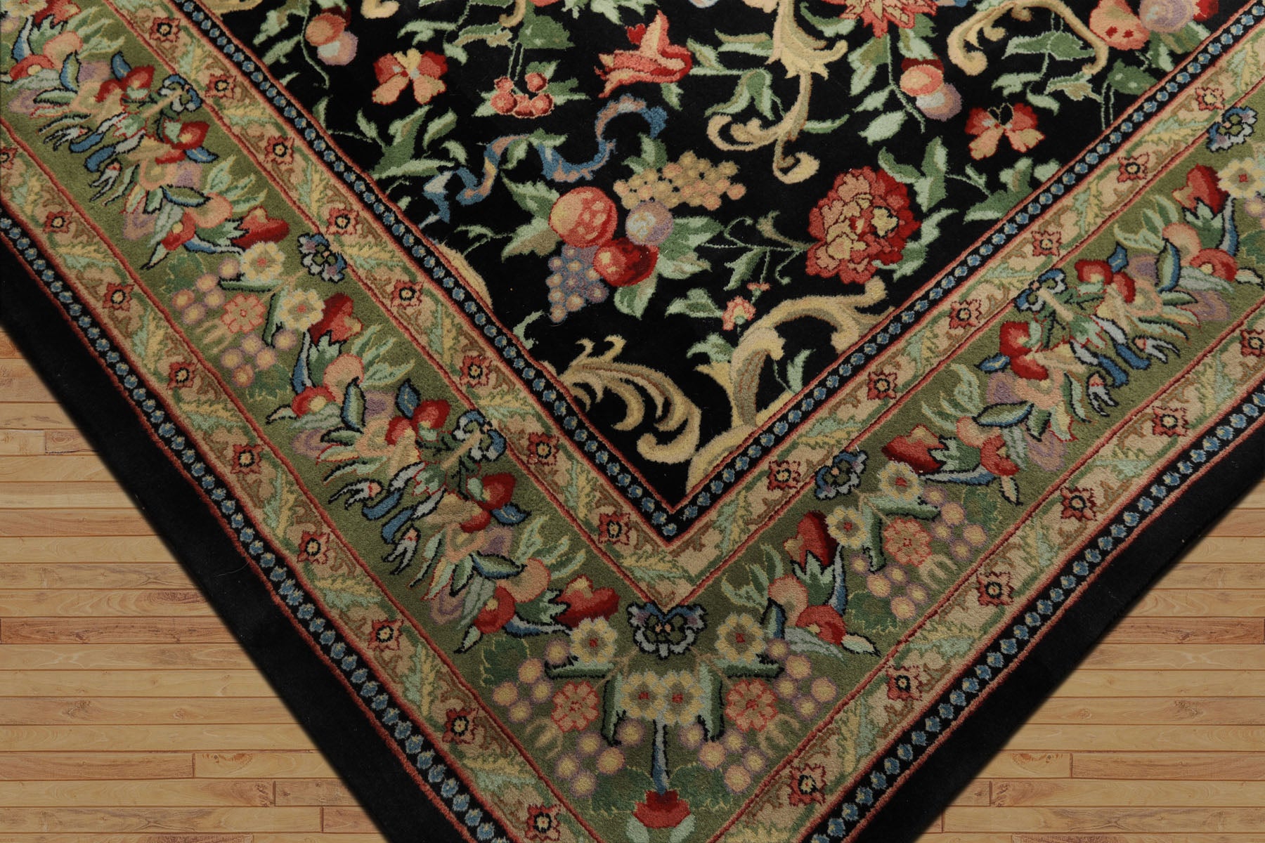 8x10 Black, Mint, Beige Color Hand Knotted French Aubusson Savonnerie Wool Traditional Oriental Rug