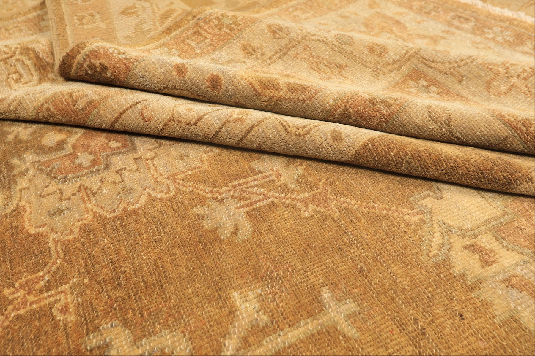 8x10 Antique Gold, Beige, Gray Color Hand Knotted Oushak Wool Transitional Oriental Rug