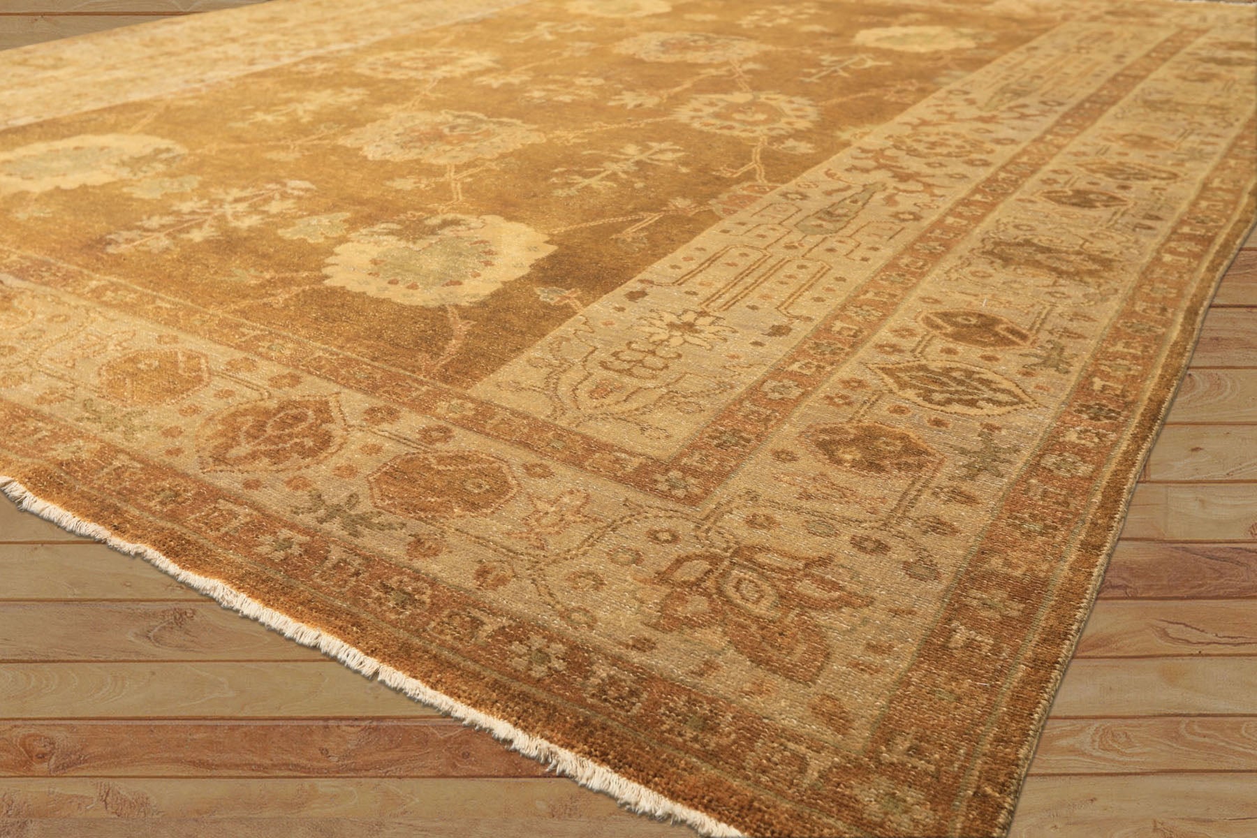 8x10 Antique Gold, Beige, Gray Color Hand Knotted Oushak Wool Transitional Oriental Rug